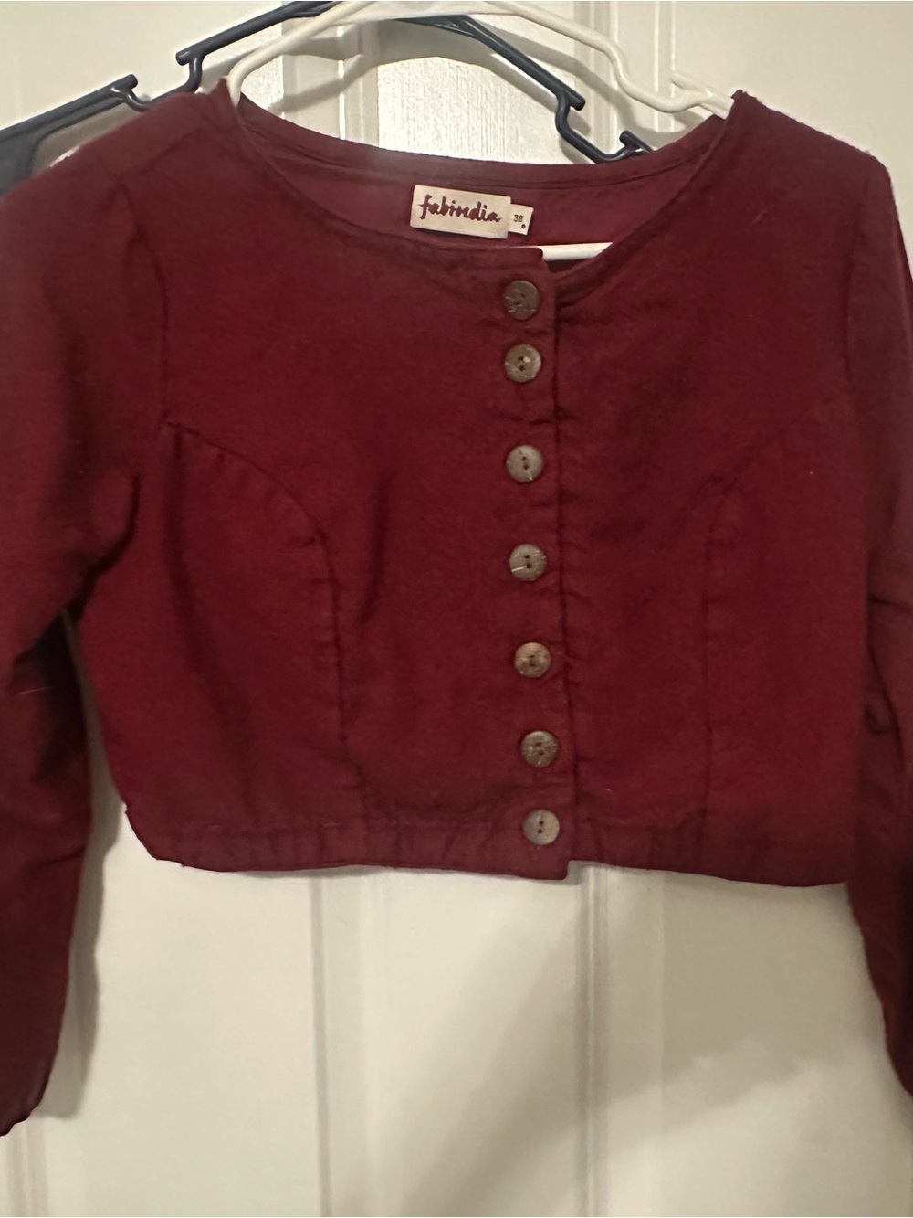 Fabindia Burgundy Button-Front Crop Top